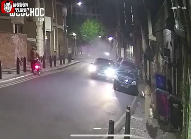 Video :A 'hippy-crack' motorist grazes a car and a bicycle before flipping his stolen vehicle in a terrifying shock